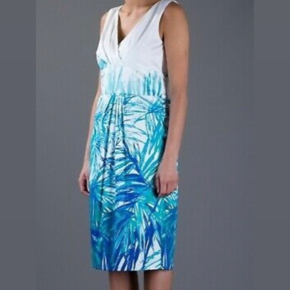MaxMara Dresses & Skirts - MAXMARA White Turquoise Green V Neck ARIZIA Print Sheath Women’s 6